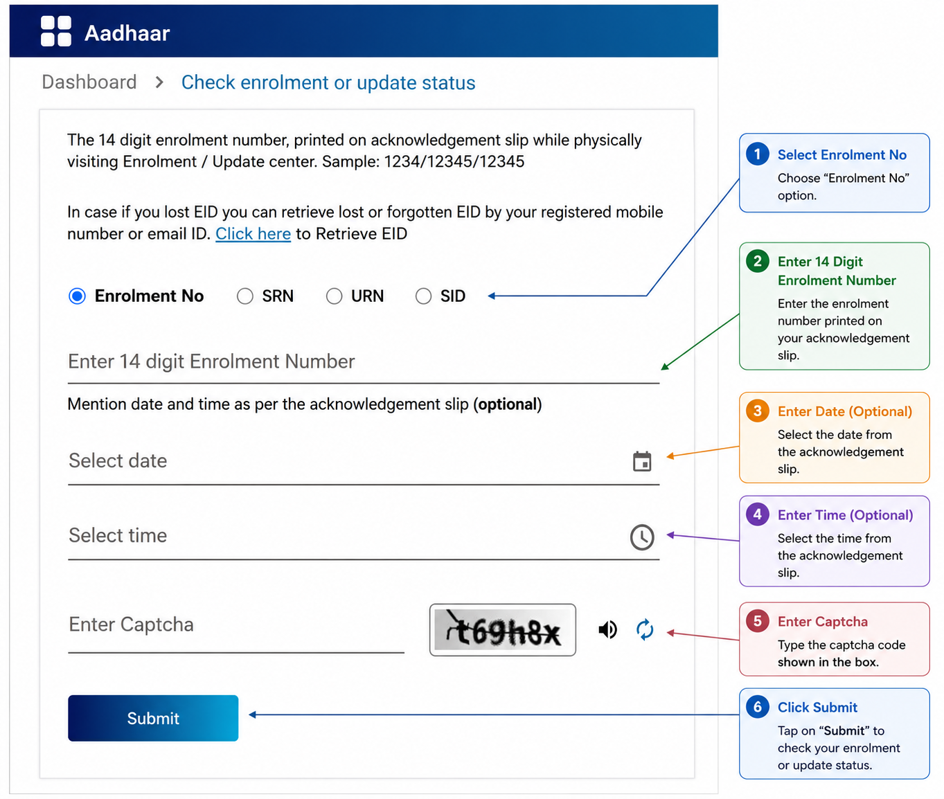 Checking Aadhaar enrolment and update status on the myAadhaar portal