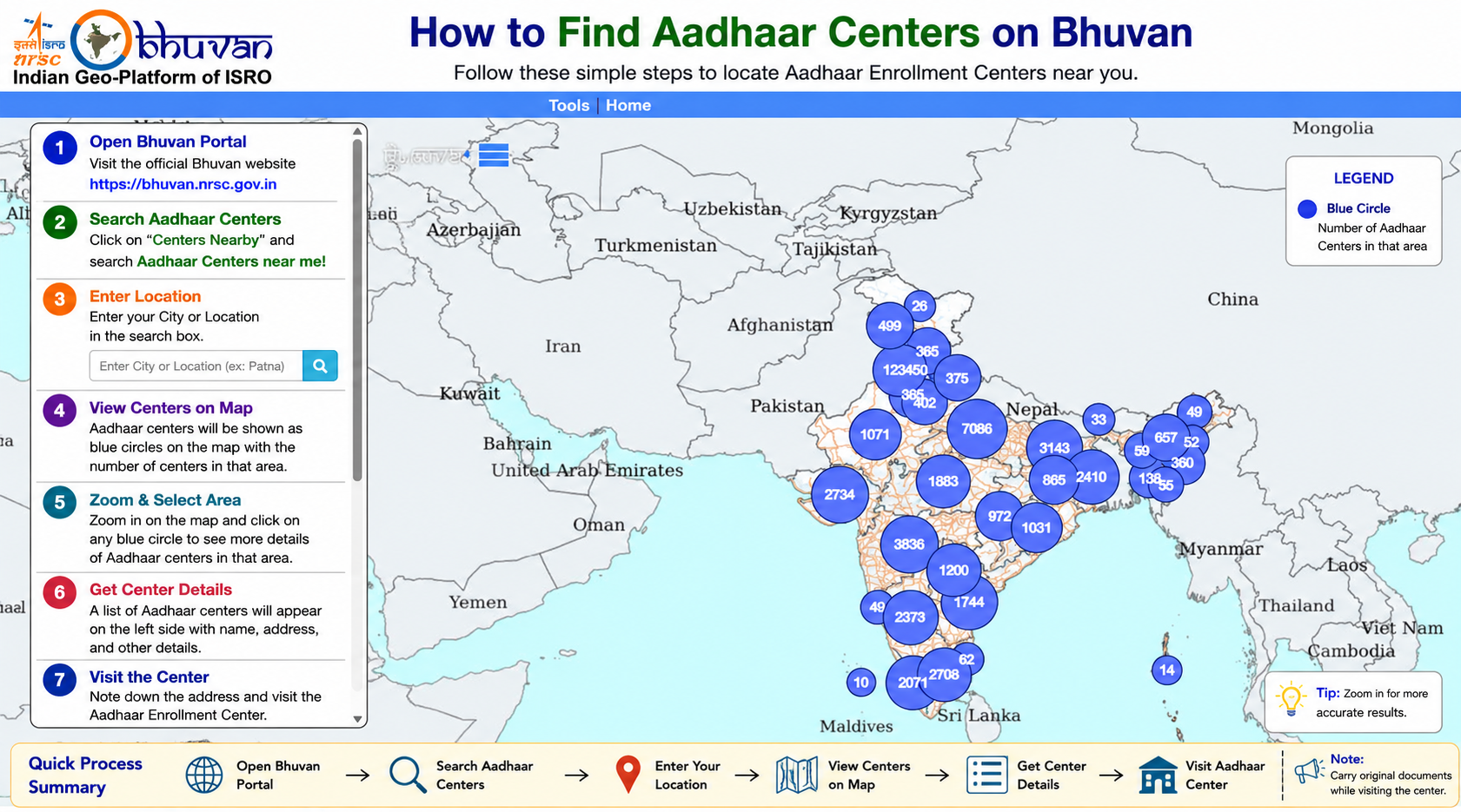 Locating an Aadhaar Seva Kendra using the Bhuvan Aadhaar portal