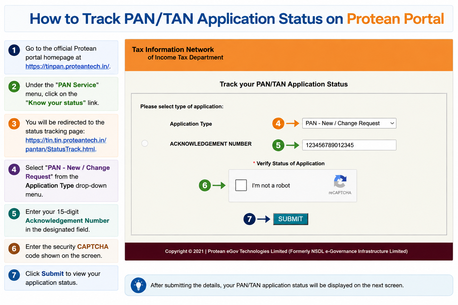 Tracking PAN card application status on the Protean portal